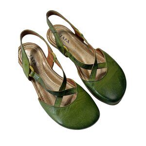 Jafa Green Leather Slingback Sandals Handmade In Israel Size 39